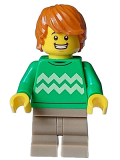 LEGO cty1582 Boy - Bright Green Sweater, Dark Tan Medium Legs, Open Mouth Smile, Dark Orange Hair
